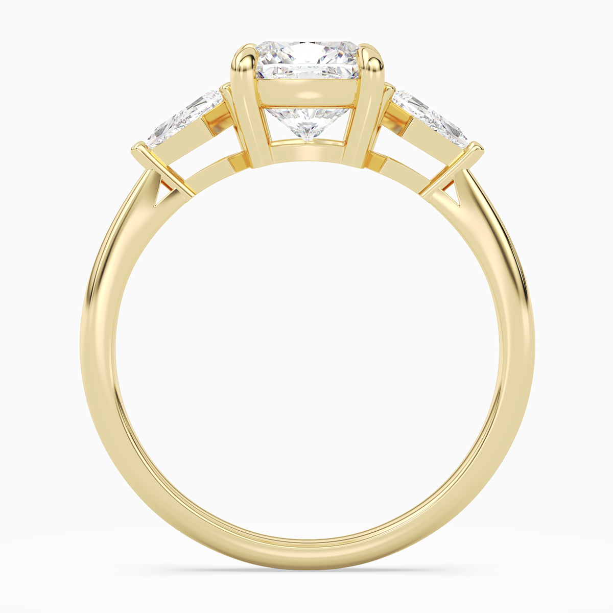 Cushion Kite Side Three Stone Small Sides in 18K Yellow Gold side profile