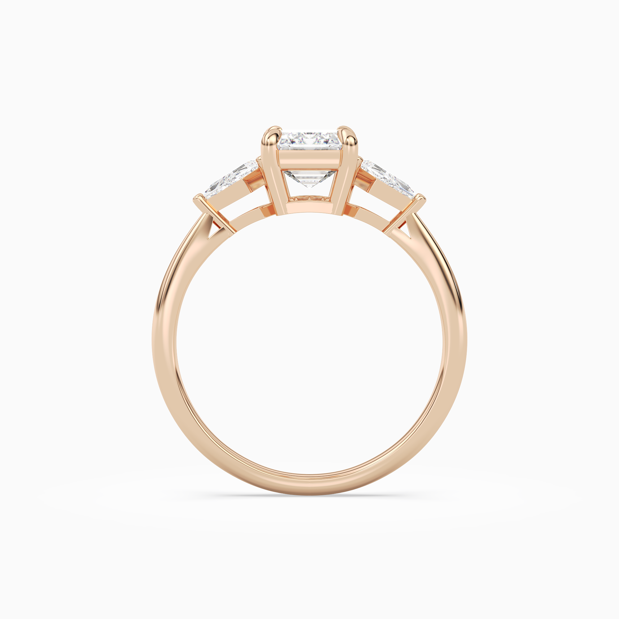 Emerald Kite Side Three Stone Small Sides in 14K Rose Gold side profile
