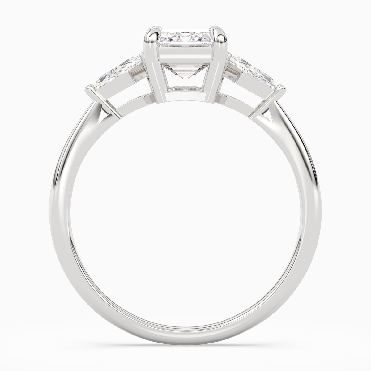 Emerald Kite Side Three Stone Small Sides in 14K White Gold side profile