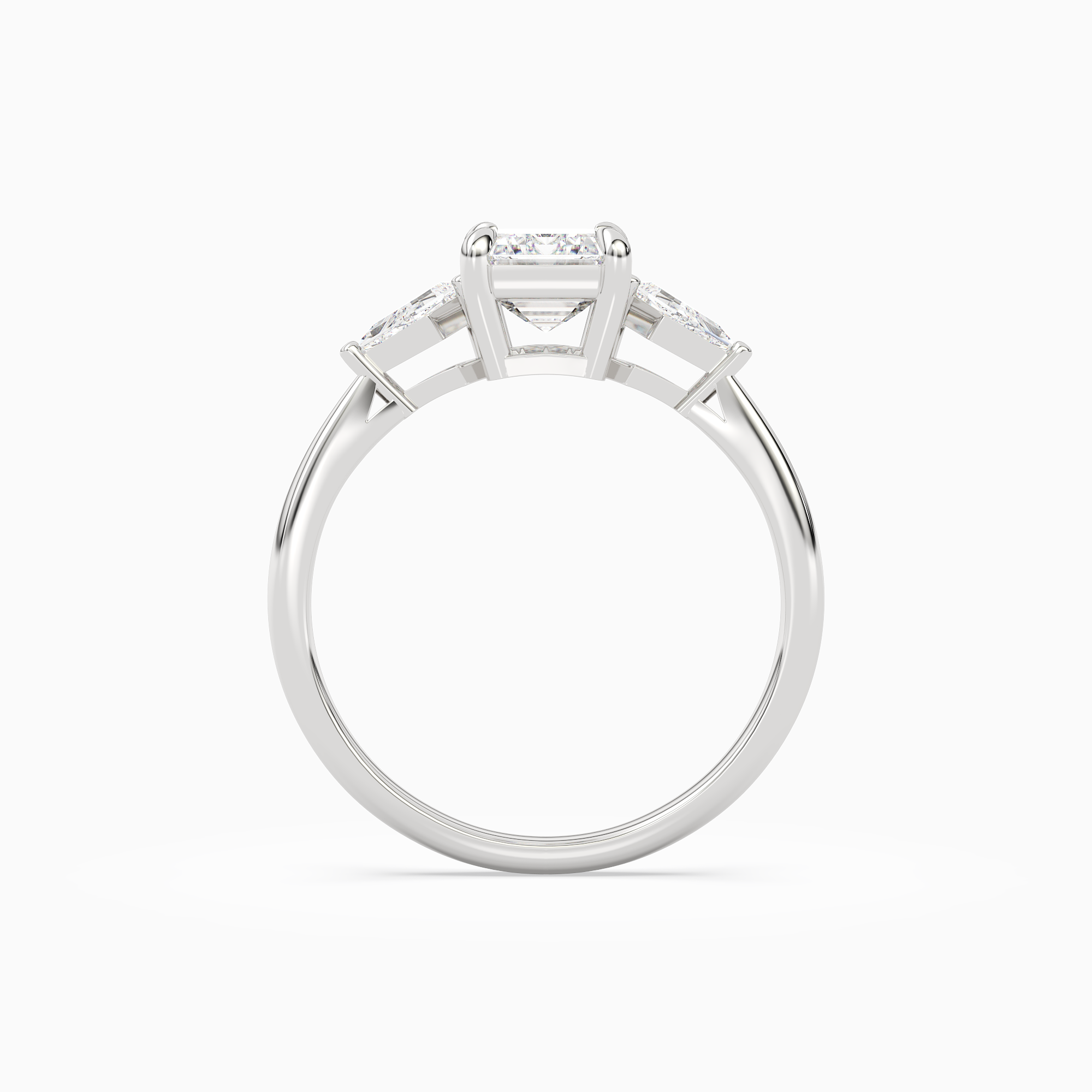 Emerald Kite Side Three Stone Small Sides in Platinum side profile