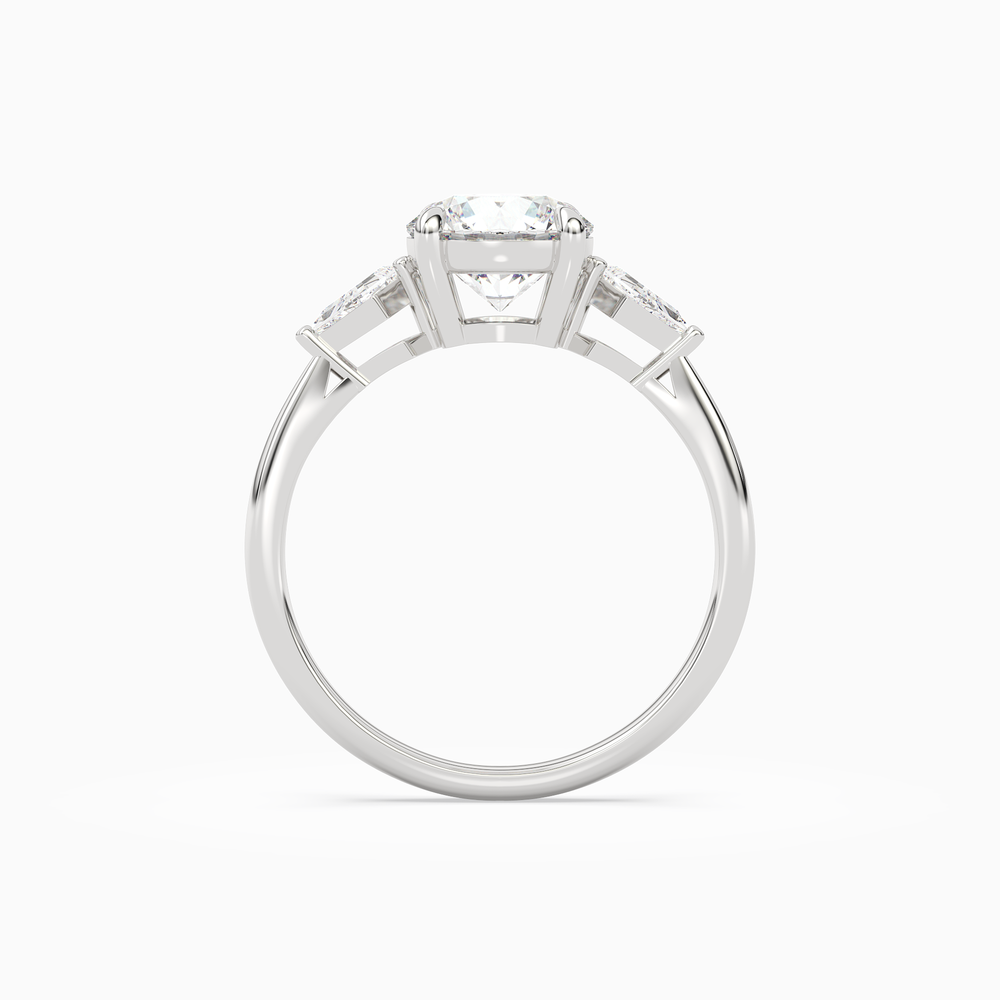 Round Kite Side Three Stone Small Sides in Platinum side profile
