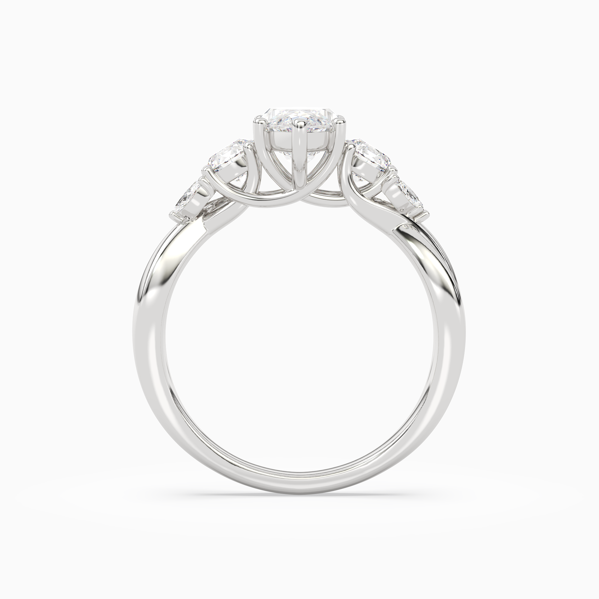 Marquise Willow Composite Three Stone in 14K White Gold side profile