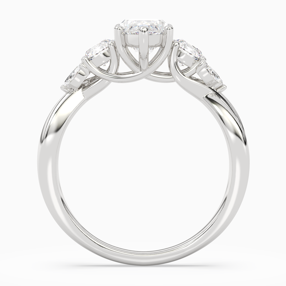 Marquise Willow Composite Three Stone in 14K White Gold side profile