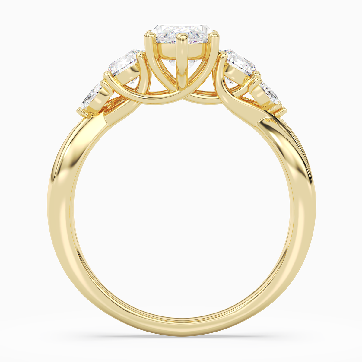 Marquise Willow Composite Three Stone in 18K Yellow Gold side profile