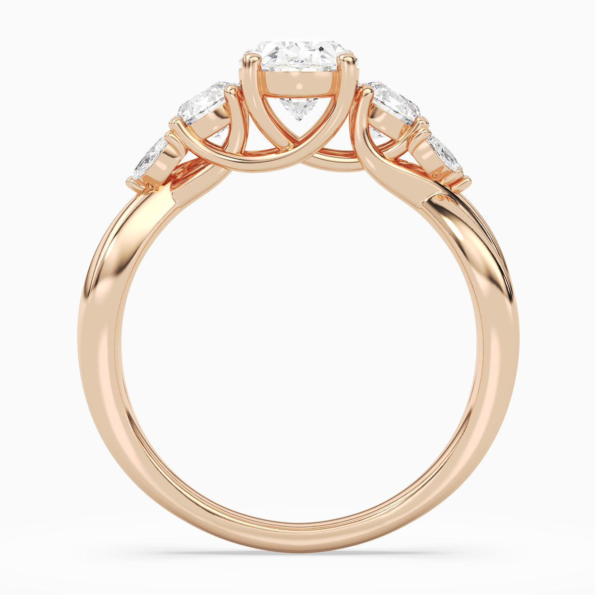 Oval Willow Composite Three Stone in 14K Rose Gold side profile