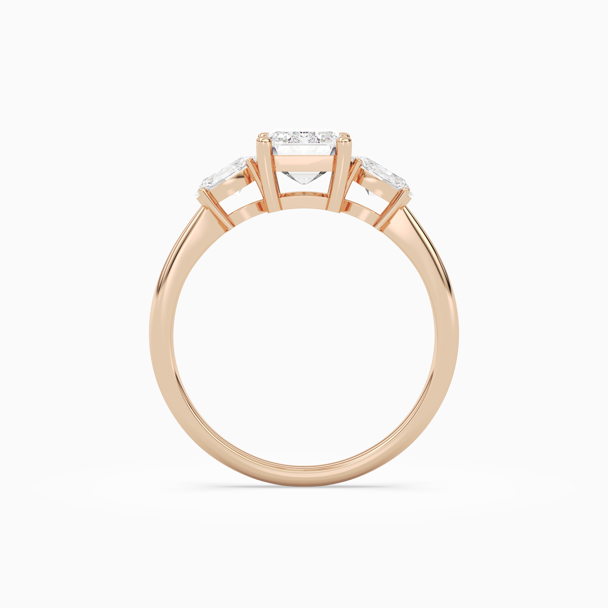 Emerald Classic Three Stone in 14K Rose Gold side profile