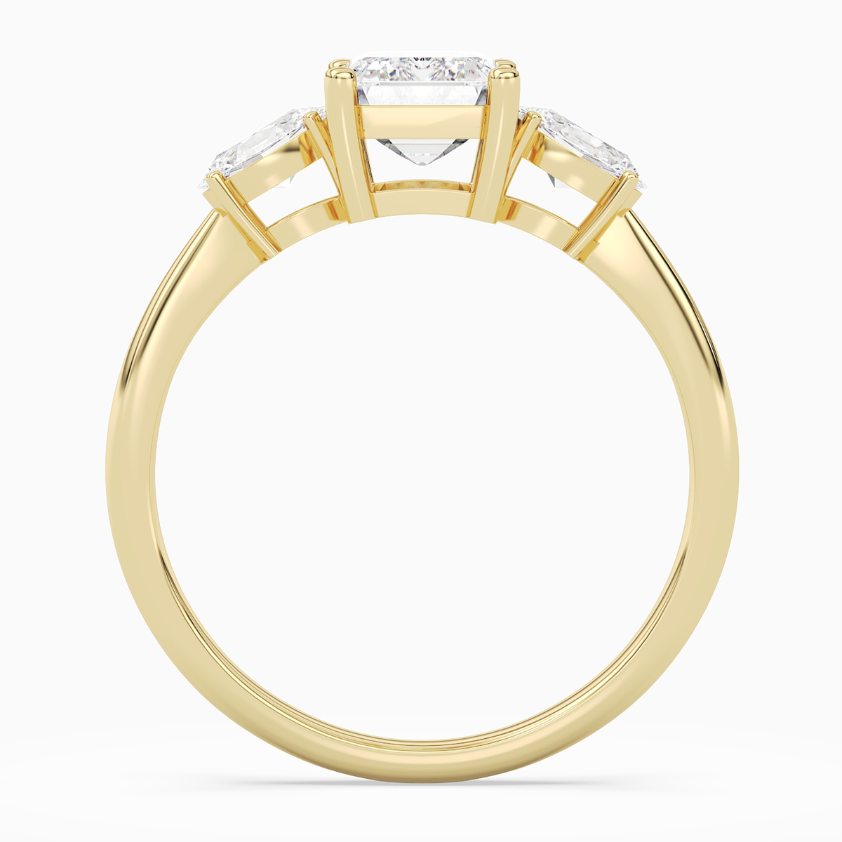 Emerald Classic Three Stone in 14K Yellow Gold side profile