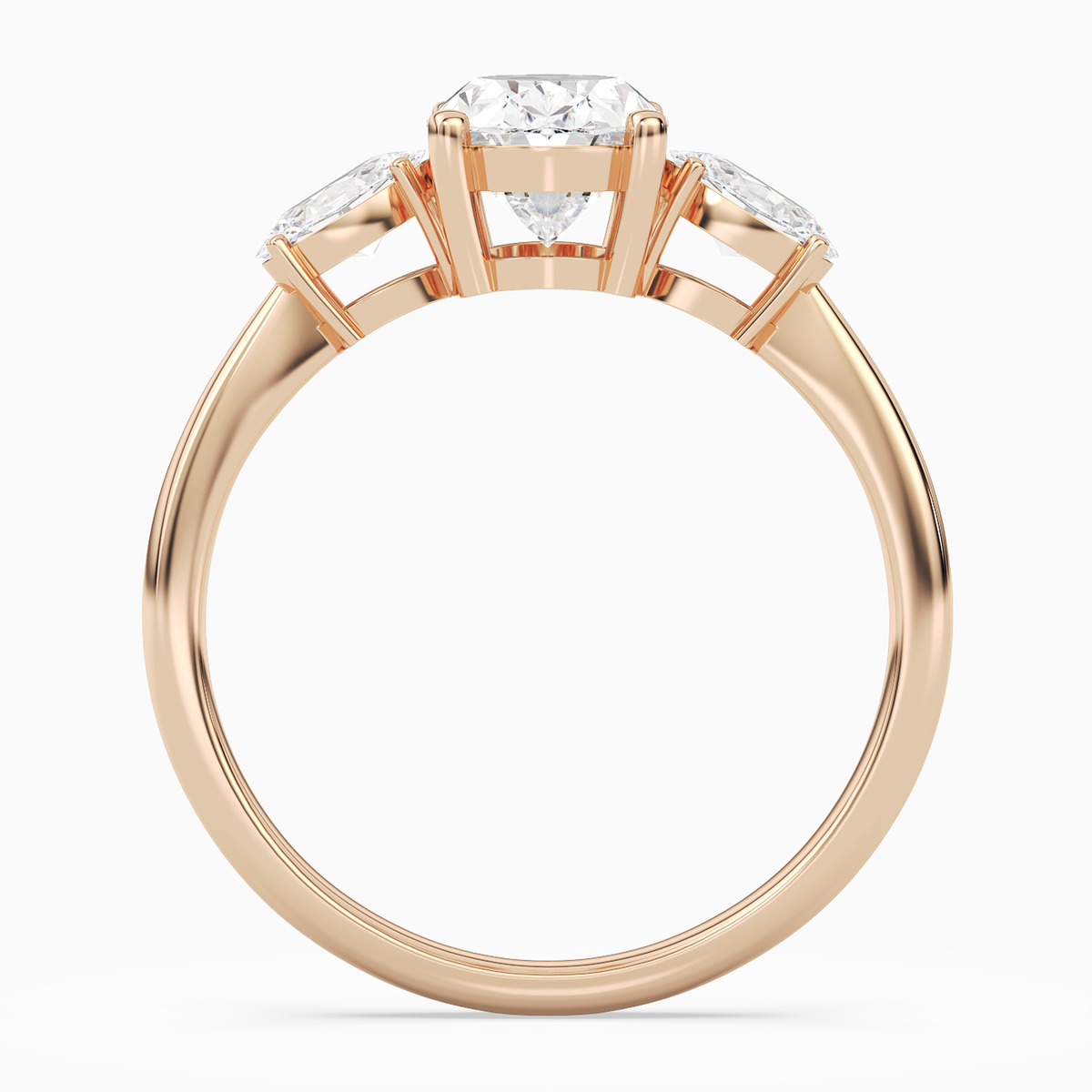 Oval Classic Three Stone in 14K Rose Gold side profile