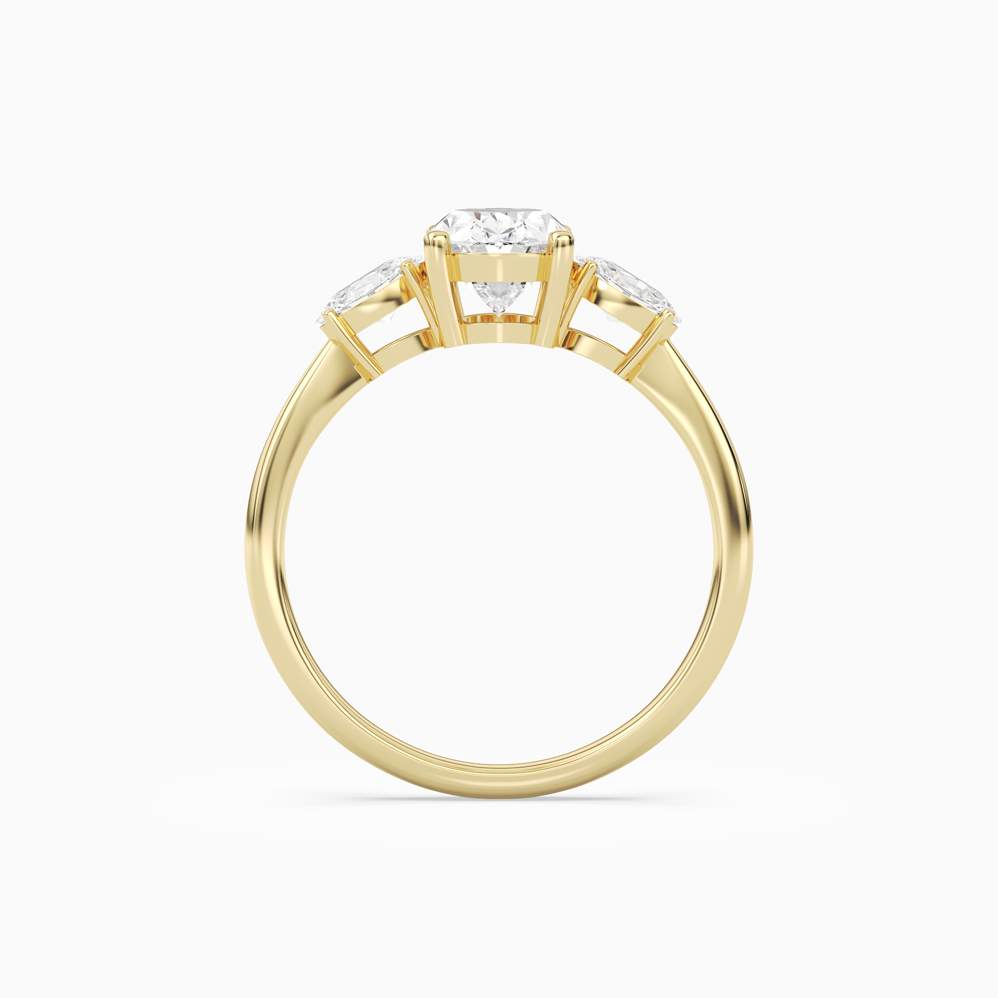 Oval Classic Three Stone in 14K Yellow Gold side profile