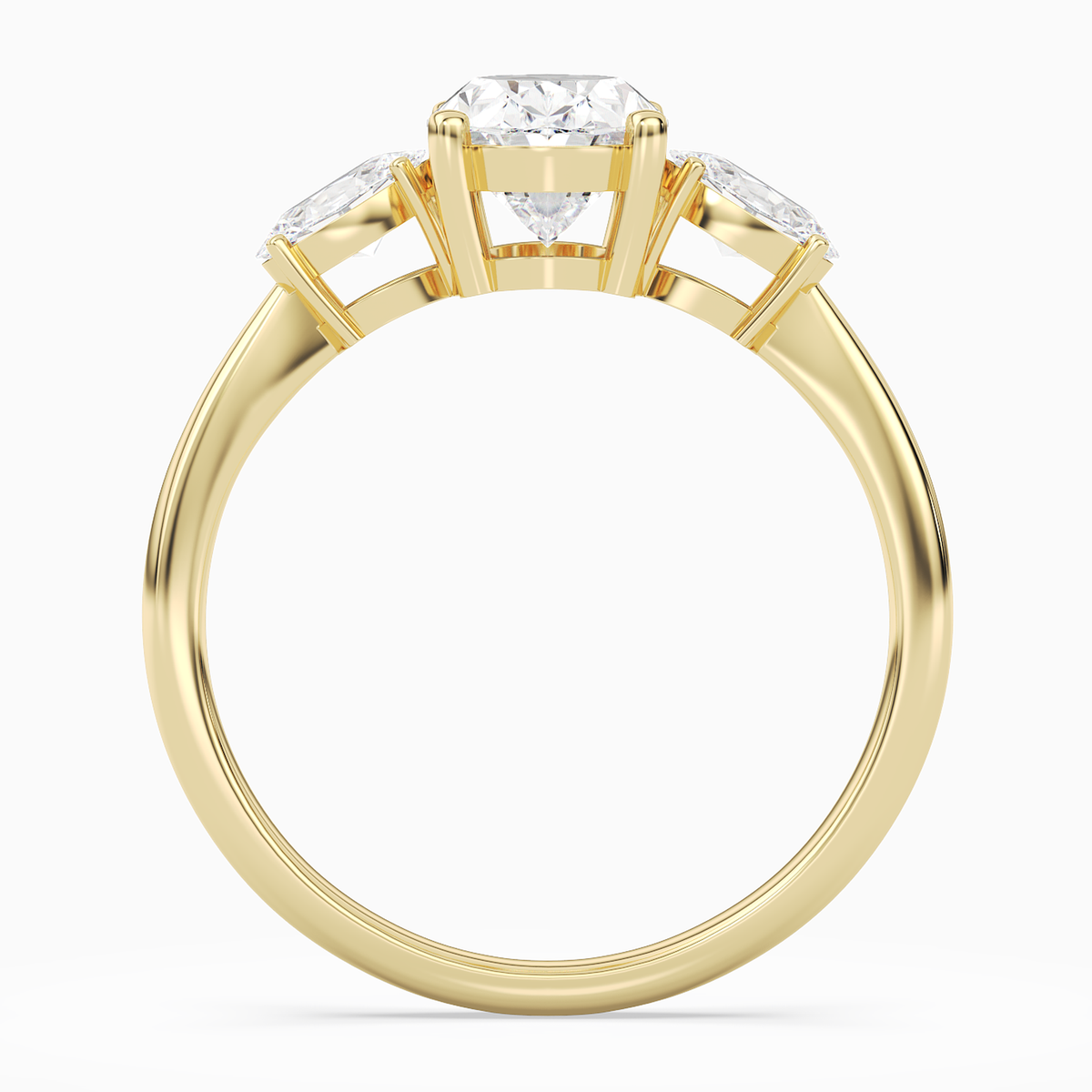Oval Classic Three Stone in 14K Yellow Gold side profile