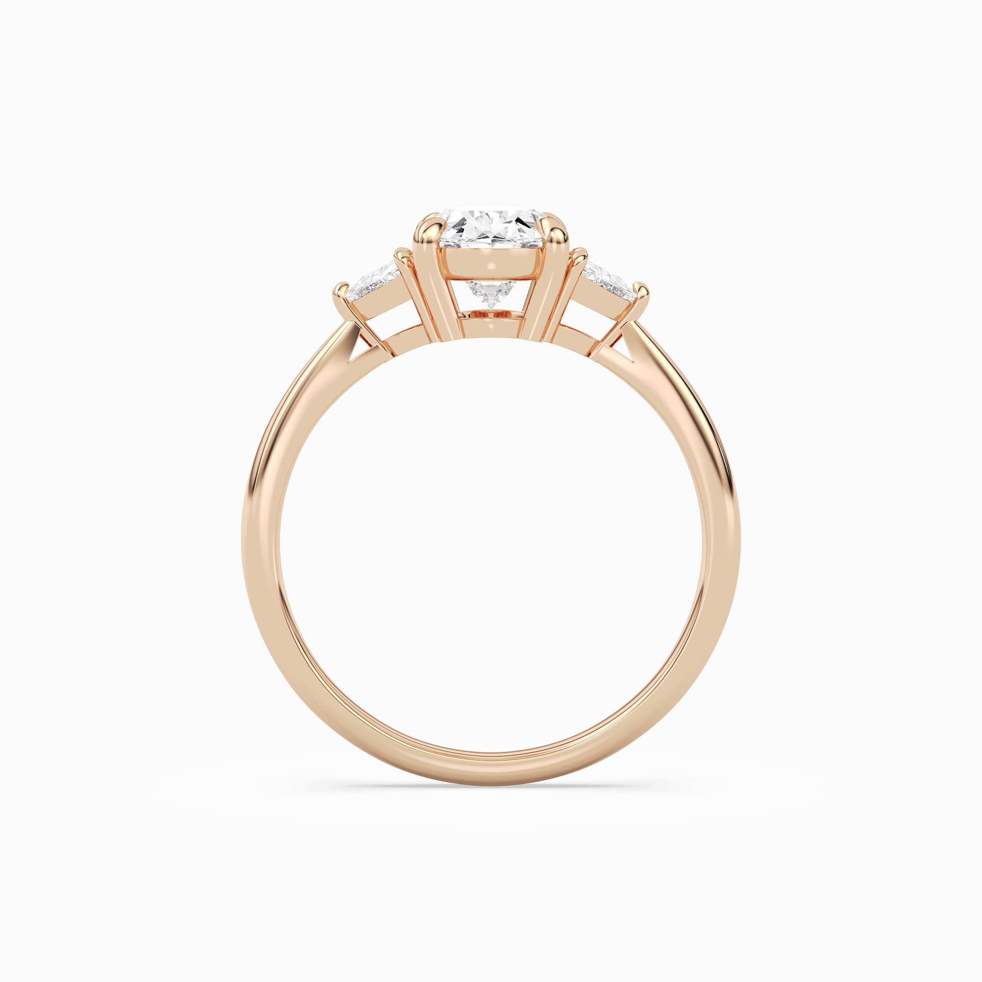 Oval Trillion Three Stone Large Sides in 14K Rose Gold side profile