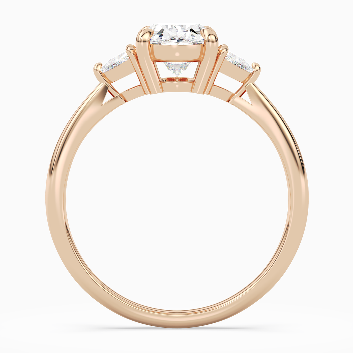 Oval Trillion Three Stone Large Sides in 14K Rose Gold side profile