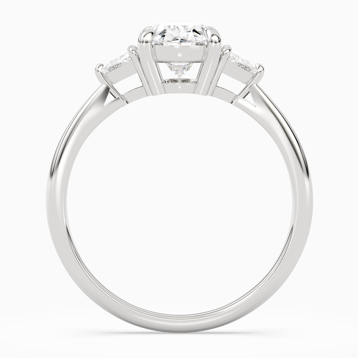 Oval Trillion Three Stone Large Sides in Platinum side profile