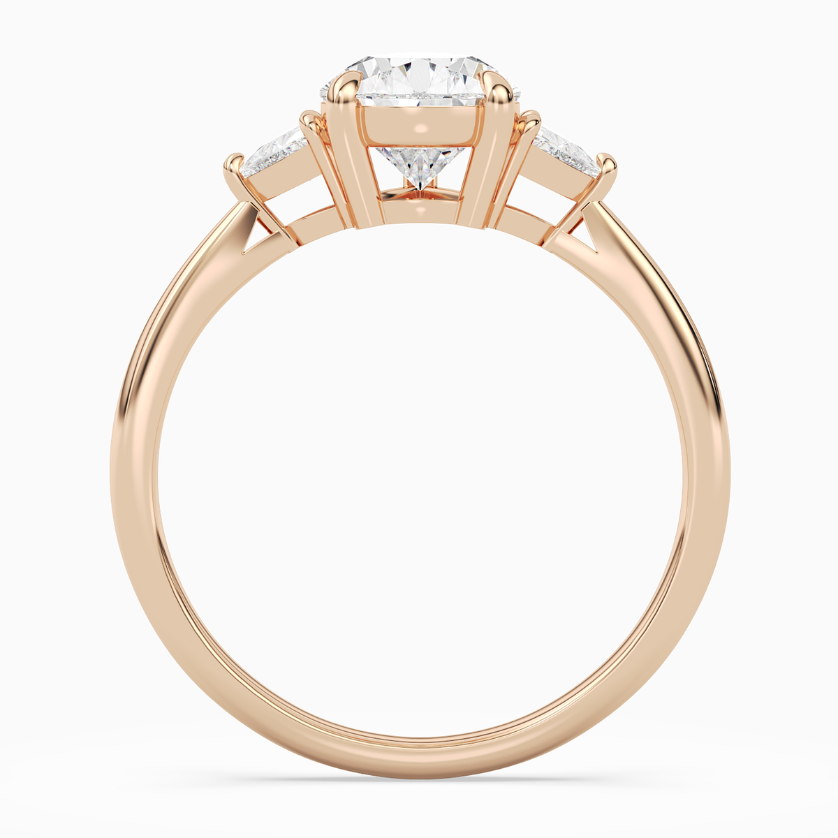 Pear Trillion Three Stone Large Sides in 14K Rose Gold side profile