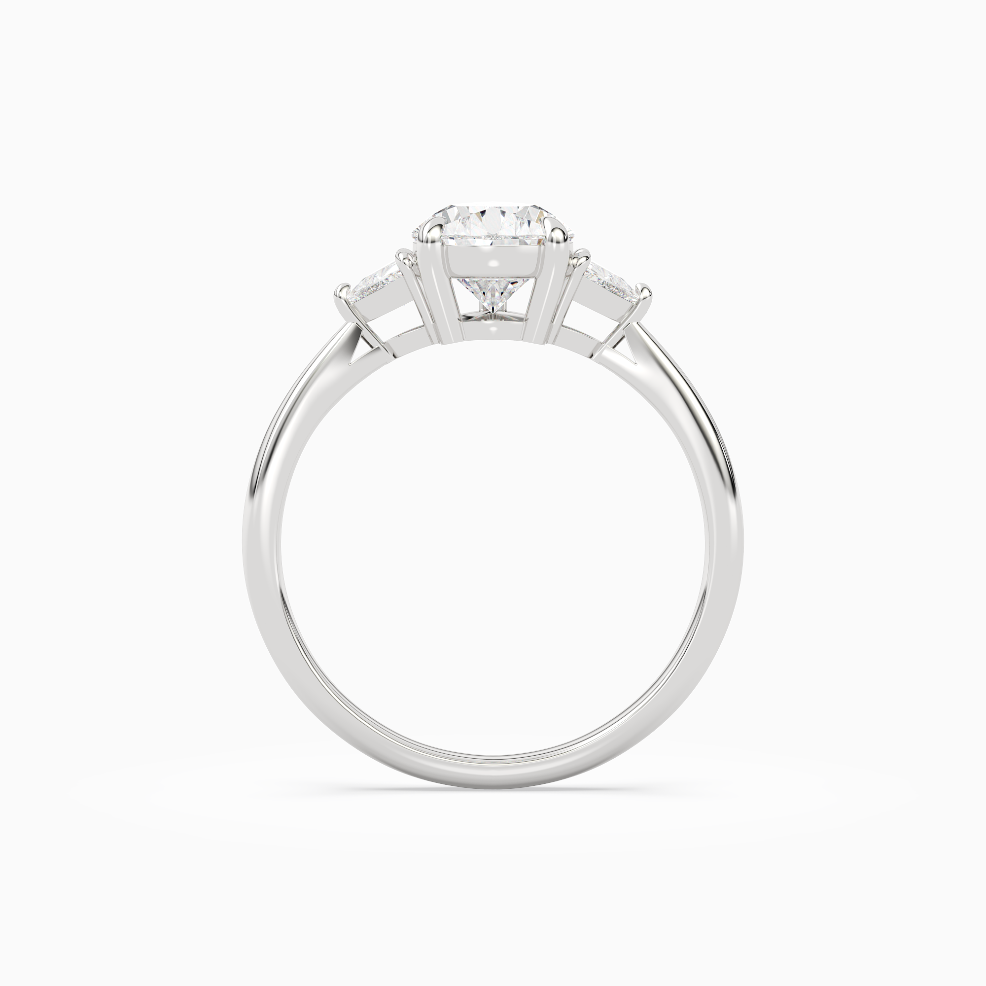 Pear Trillion Three Stone Large Sides in Platinum side profile