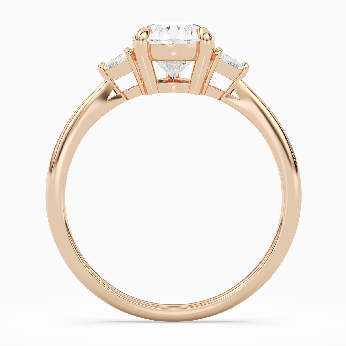 Pear Trillion Three Stone Small Sides in 14K Rose Gold side profile
