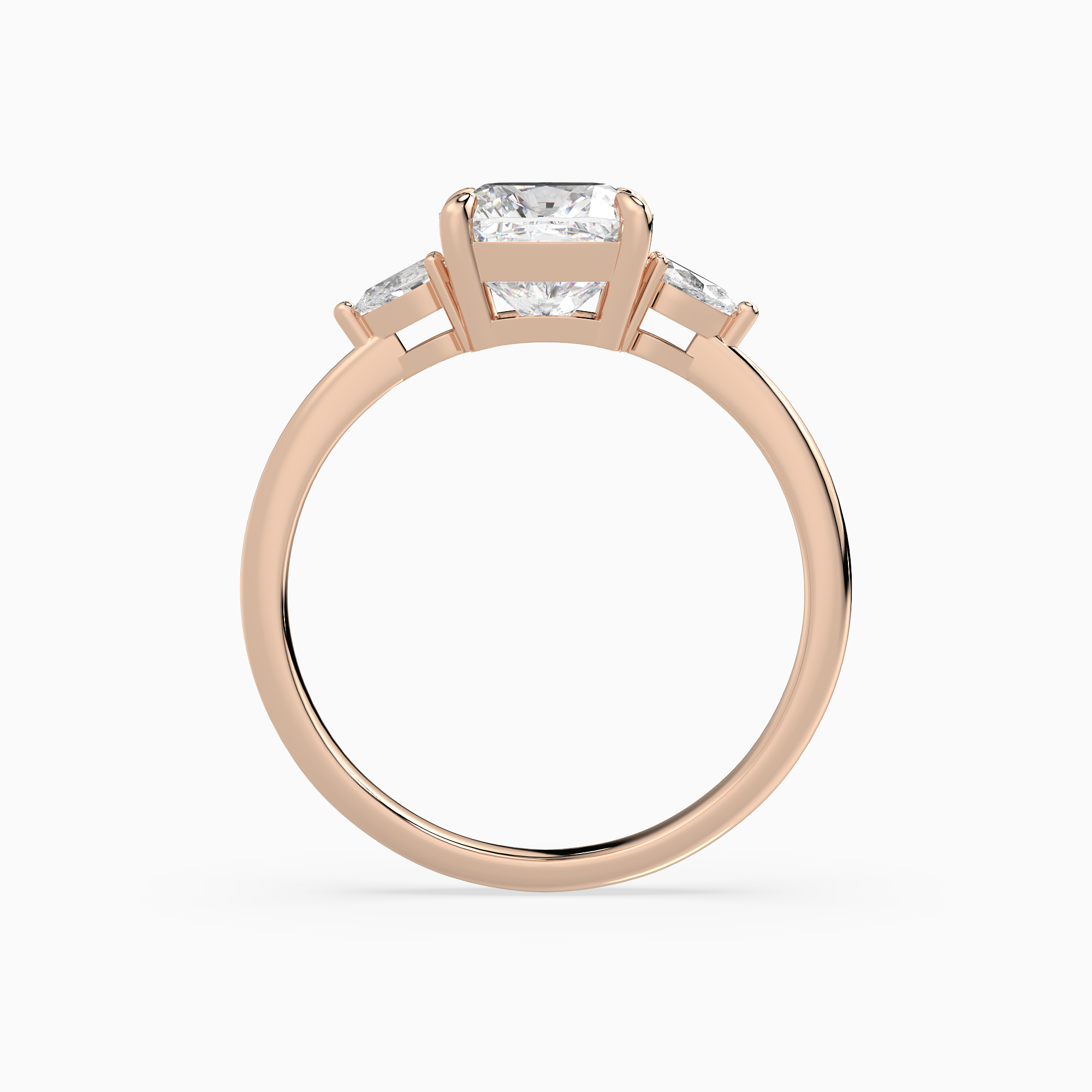 Cushion Pear Side Three Stone Classic in 14K Rose Gold side profile