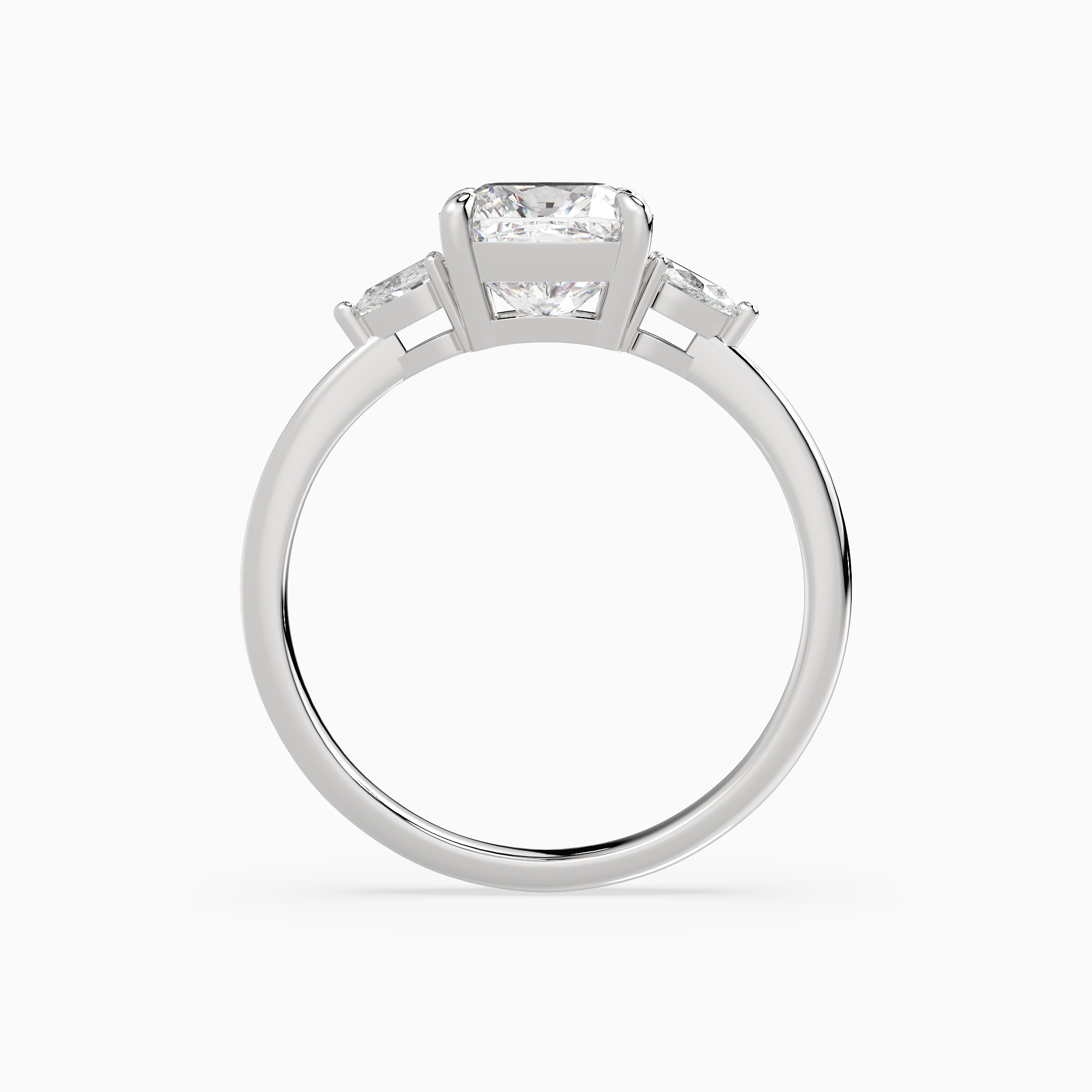 Cushion Pear Side Three Stone Classic in 18K White Gold side profile