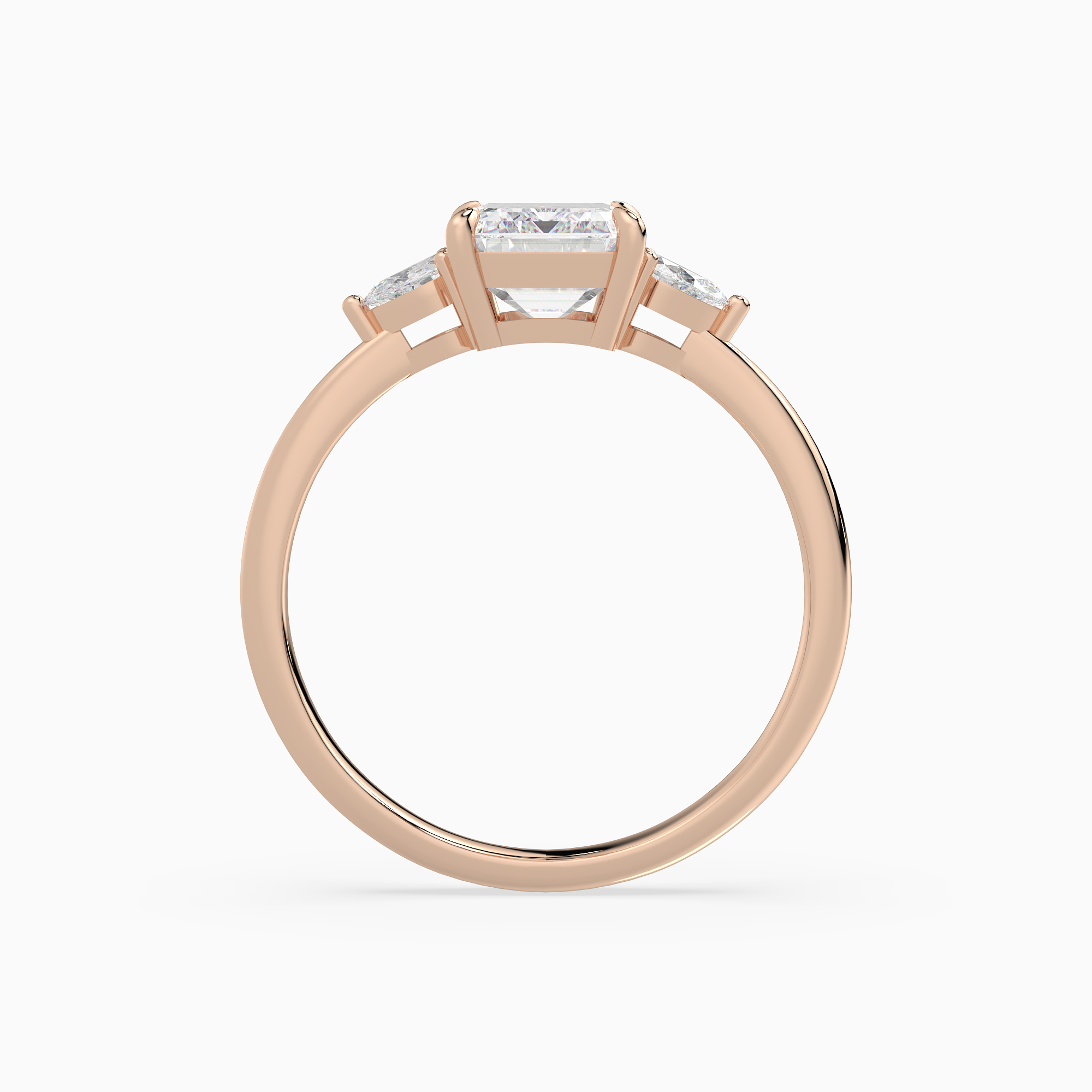 Emerald Pear Side Three Stone Classic in 14K Rose Gold side profile