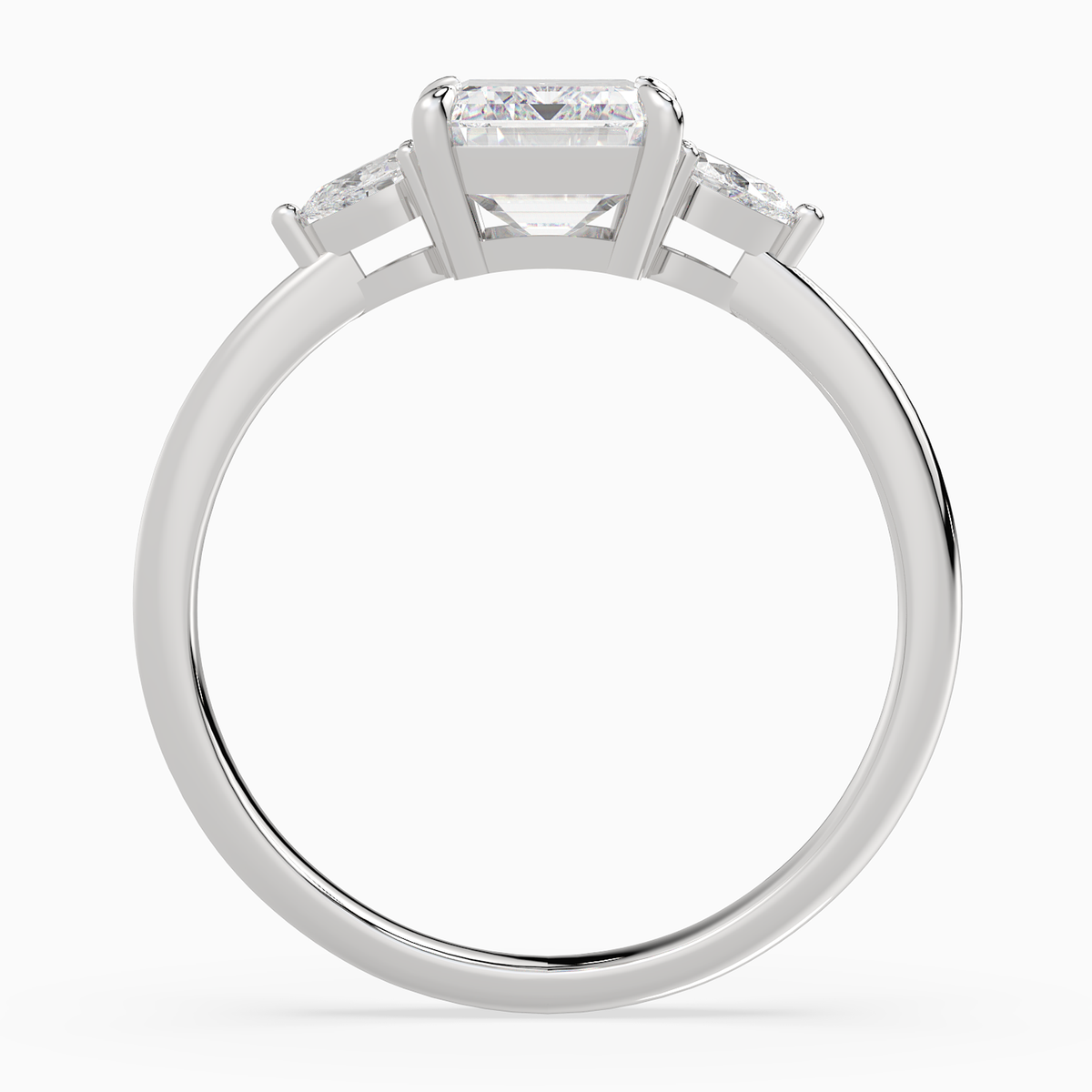 Emerald Pear Side Three Stone Classic in 14K White Gold side profile