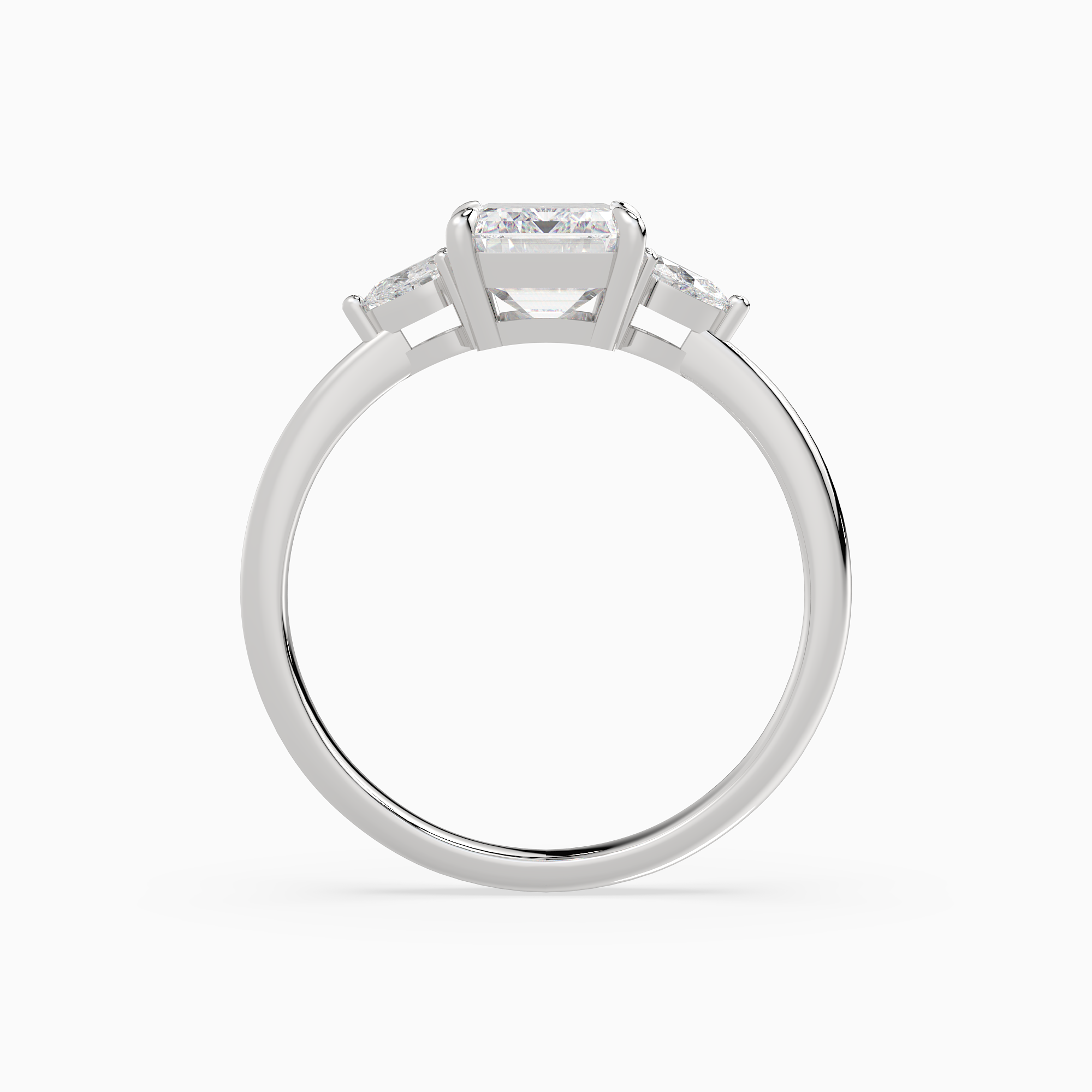 Emerald Pear Side Three Stone Classic in 18K White Gold side profile