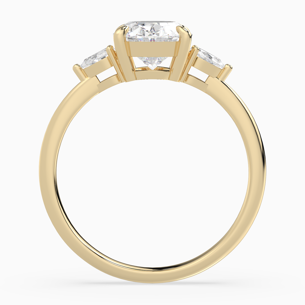 Oval Pear Side Three Stone Classic in 14K Yellow Gold side profile