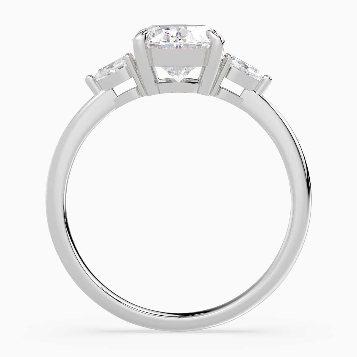 Oval Pear Side Three Stone Classic in 18K White Gold side profile