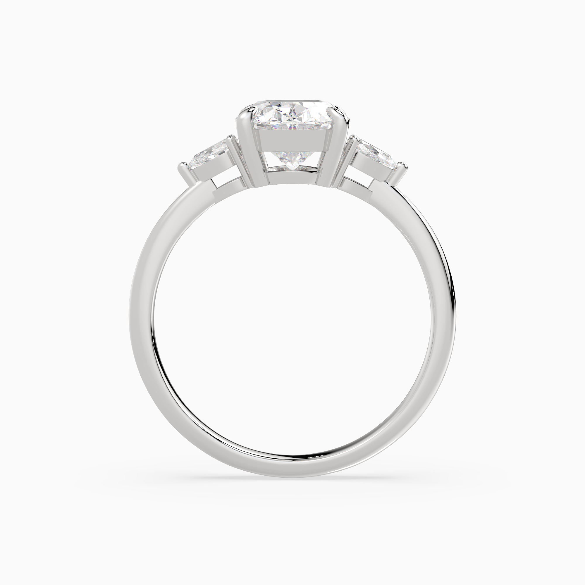 Oval Pear Side Three Stone Classic in Platinum side profile
