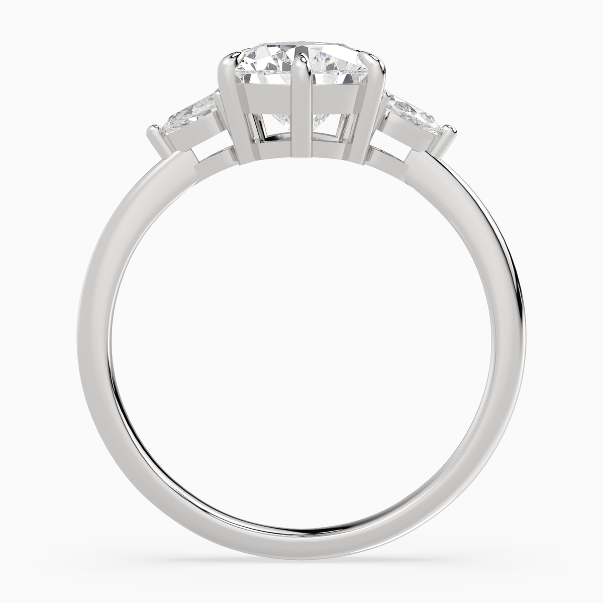 Pear Pear Side Three Stone Classic in 14K White Gold side profile