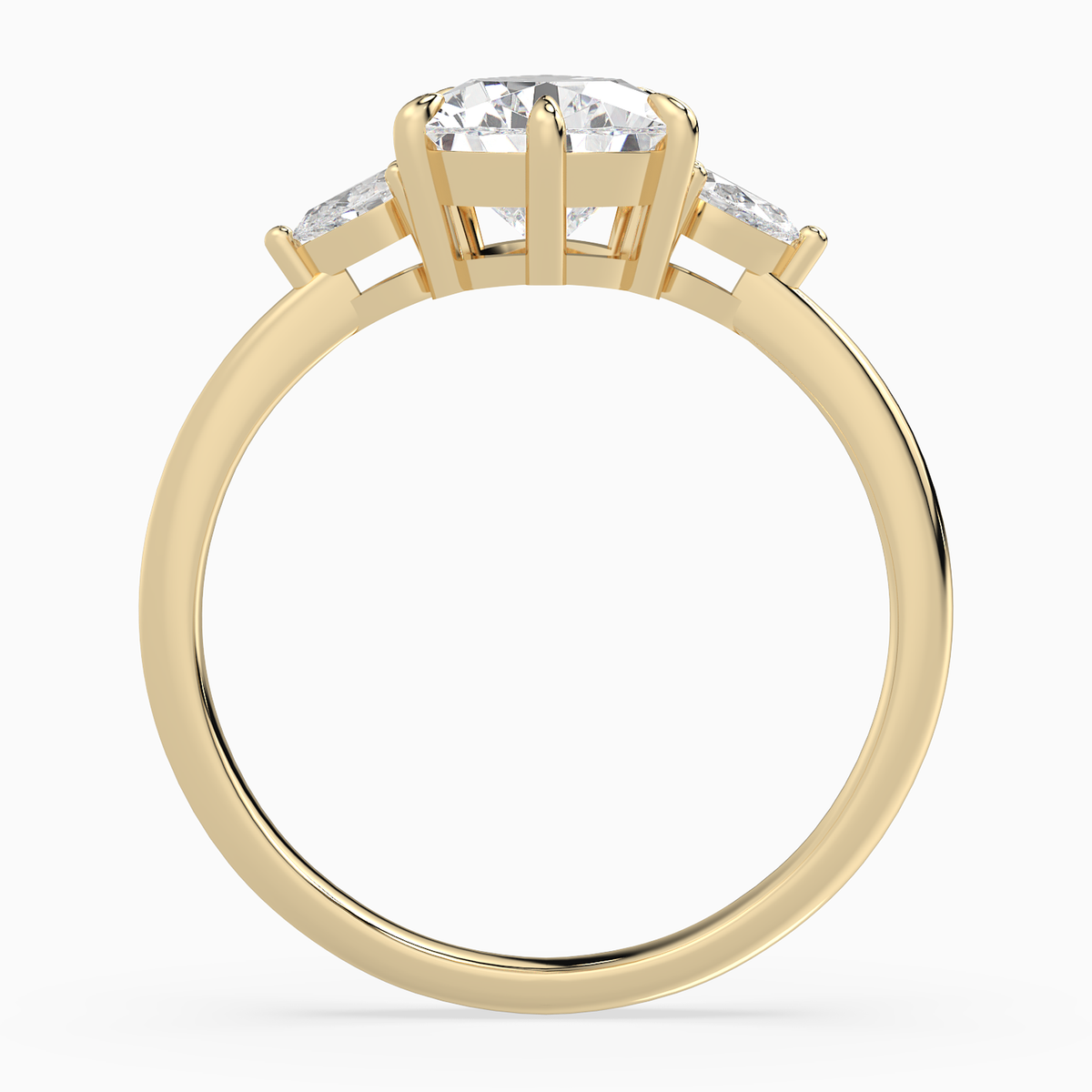Pear Pear Side Three Stone Classic in 18K Yellow Gold side profile