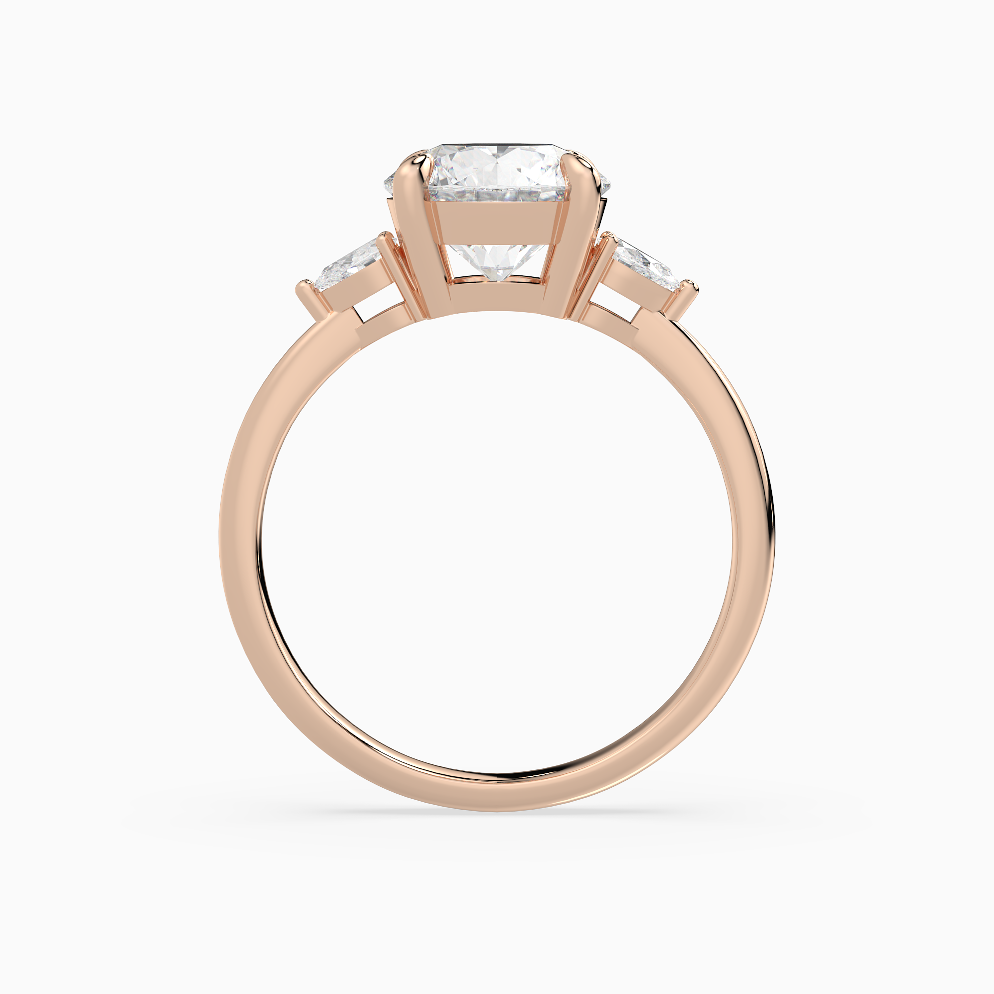 Round Pear Side Three Stone Classic in 14K Rose Gold side profile