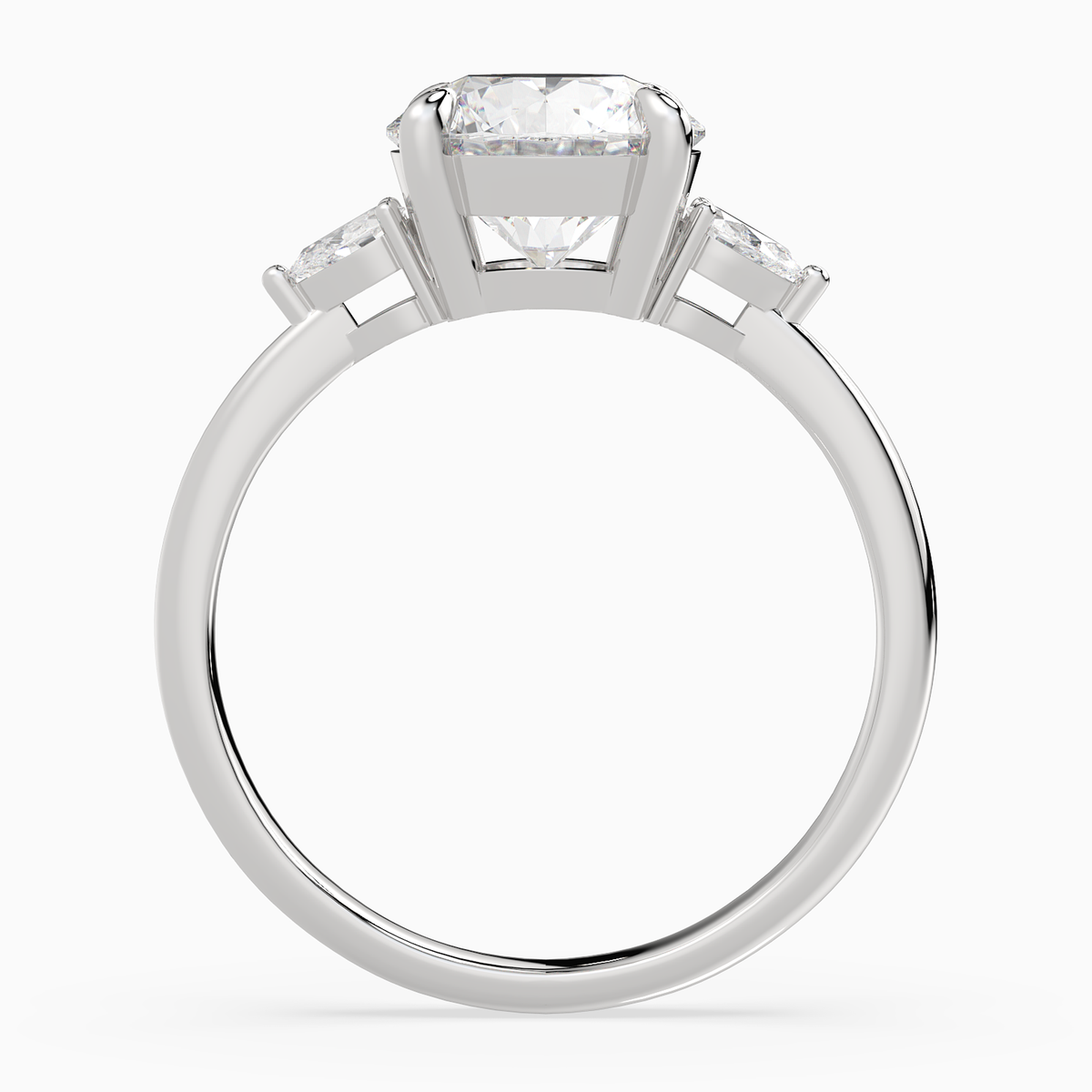 Round Pear Side Three Stone Classic in 14K White Gold side profile