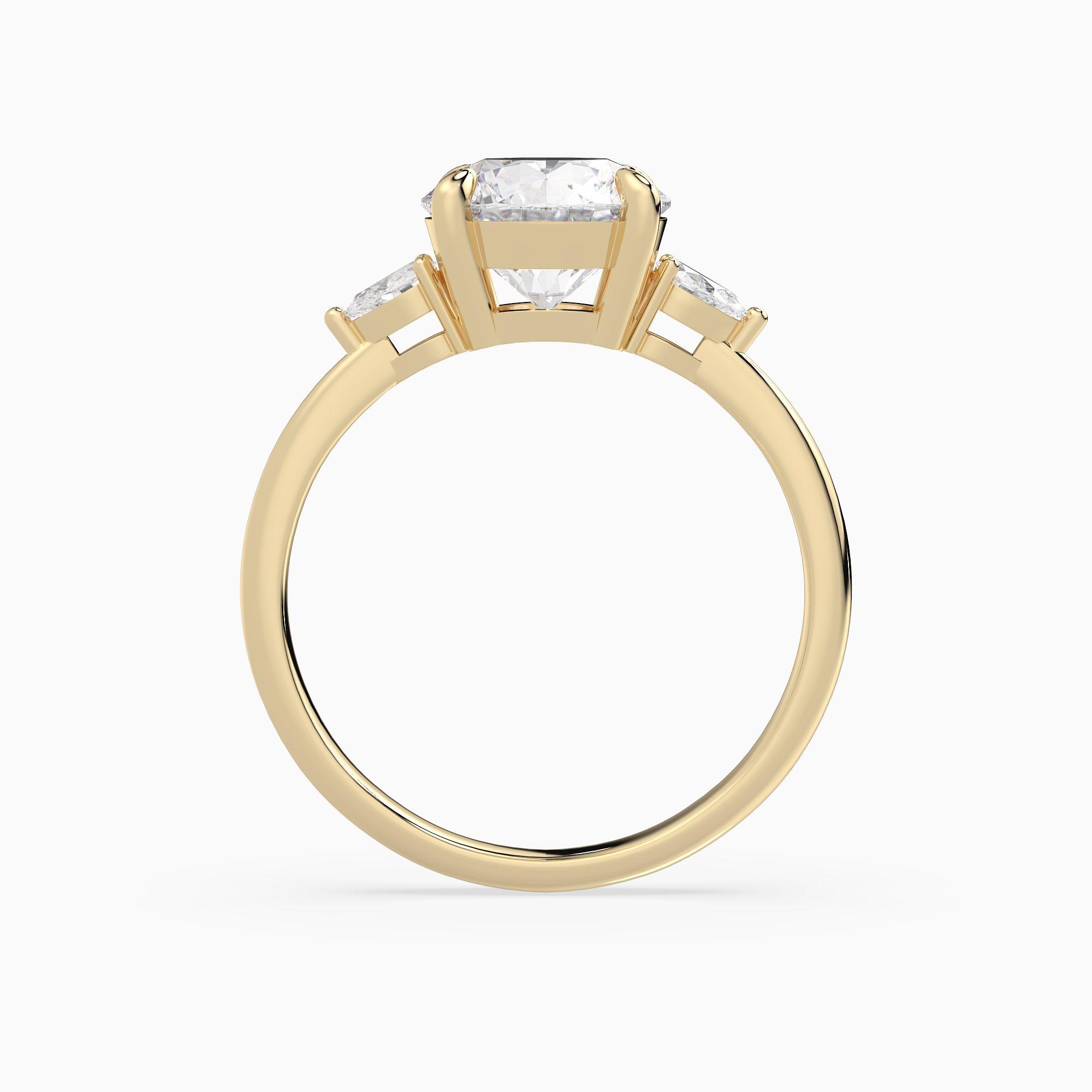 Round Pear Side Three Stone Classic in 14K Yellow Gold side profile