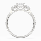 Emerald Round Side Three Stone Pavé in Platinum side profile