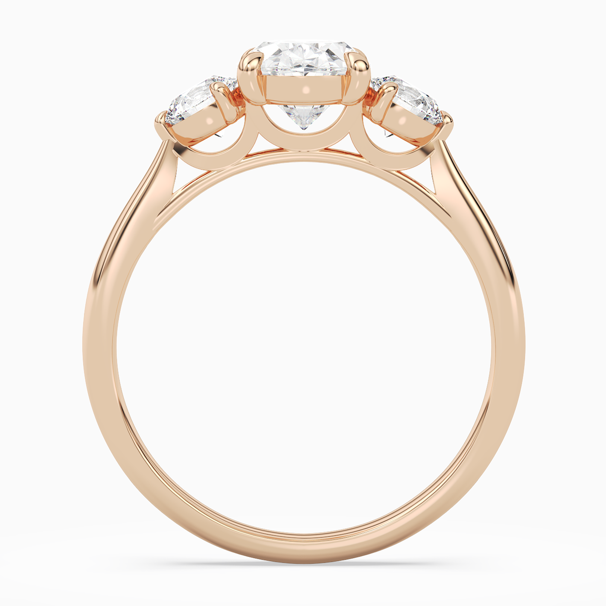 Oval Round Side Three Stone Plain in 14K Rose Gold side profile