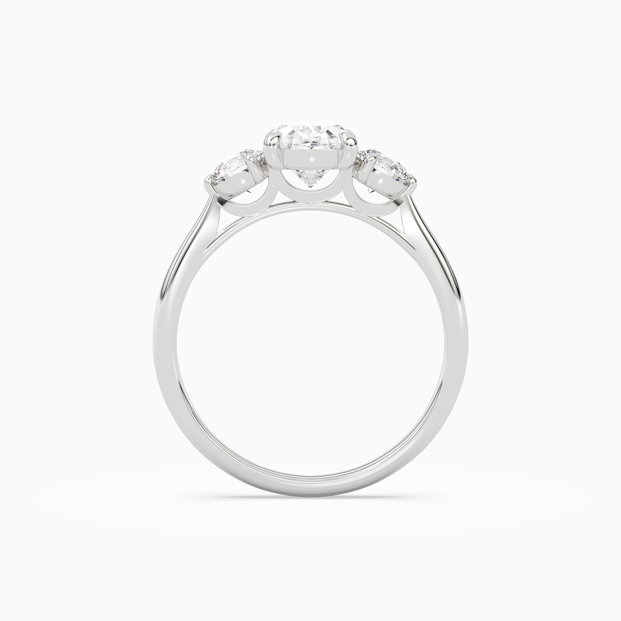 Oval Round Side Three Stone Plain in 18K White Gold side profile