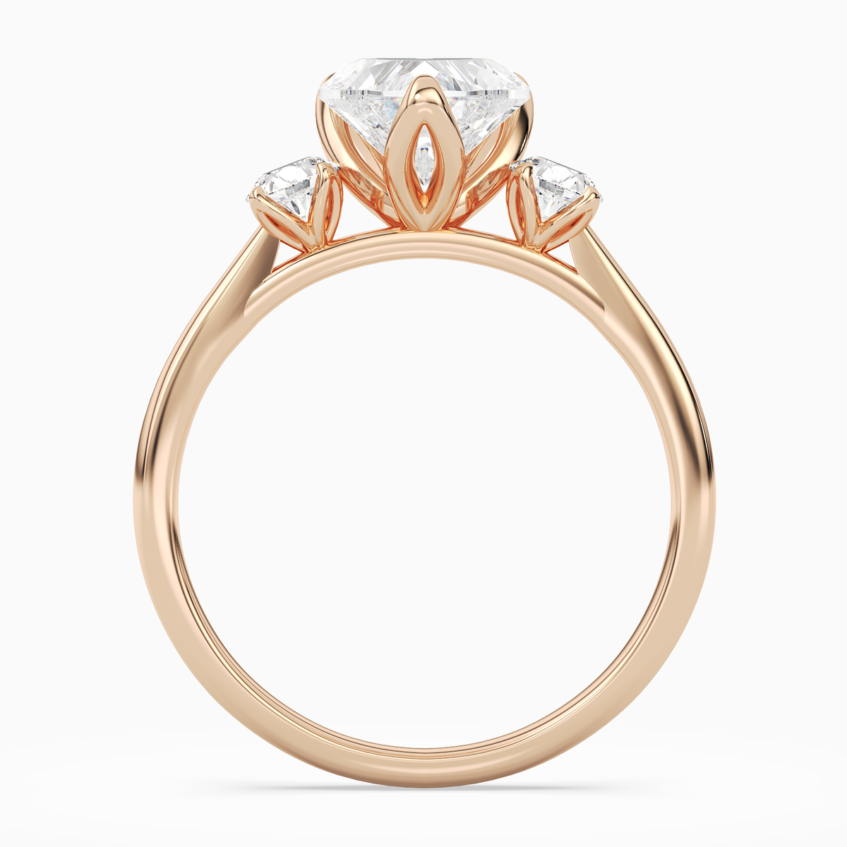Heart Pear Three-Stone with Round Sides in 14K Rose Gold side profile