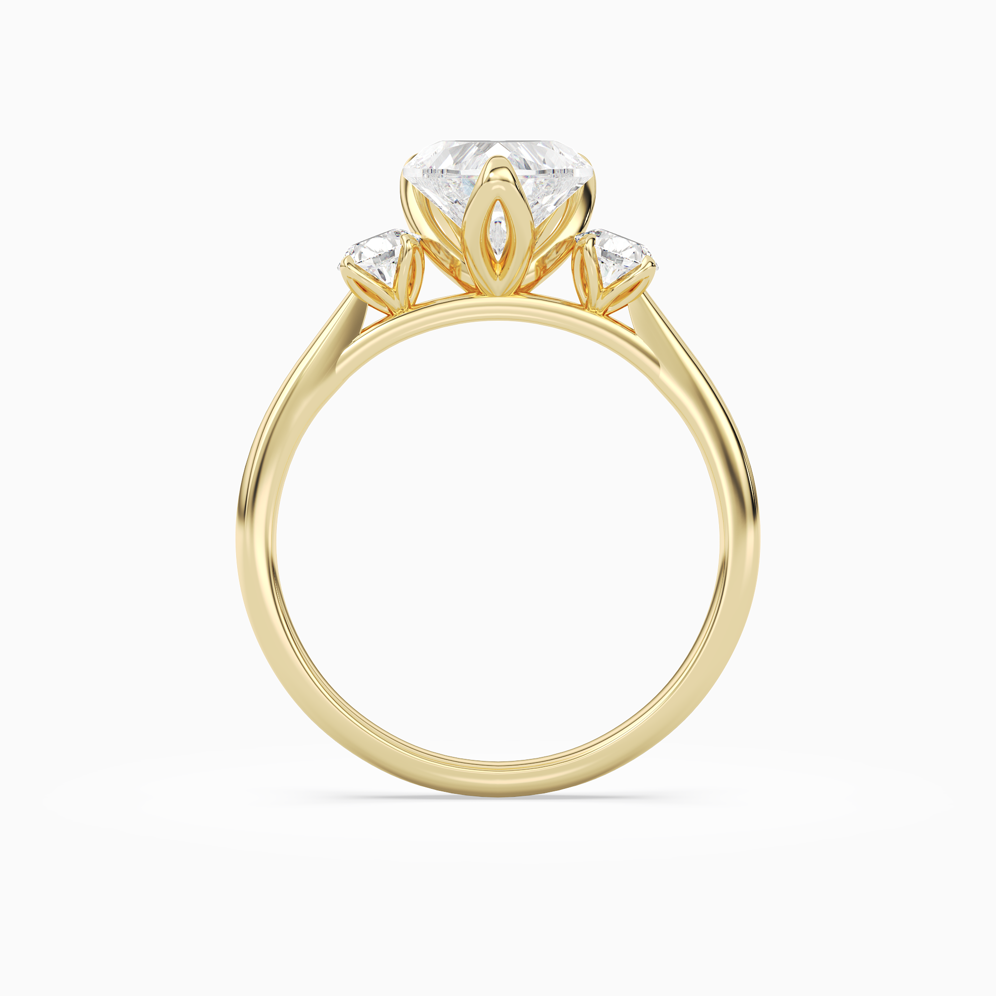 Heart Pear Three-Stone with Round Sides in 18K Yellow Gold side profile