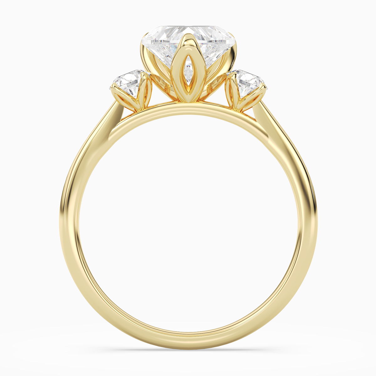 Heart Pear Three-Stone with Round Sides in 18K Yellow Gold side profile