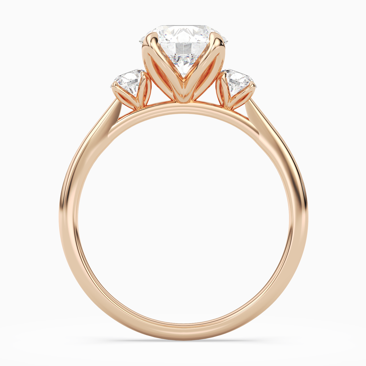 Round Pear Three-Stone with Round Sides in 14K Rose Gold side profile