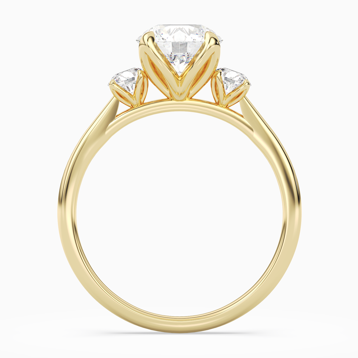 Round Pear Three-Stone with Round Sides in 14K Yellow Gold side profile