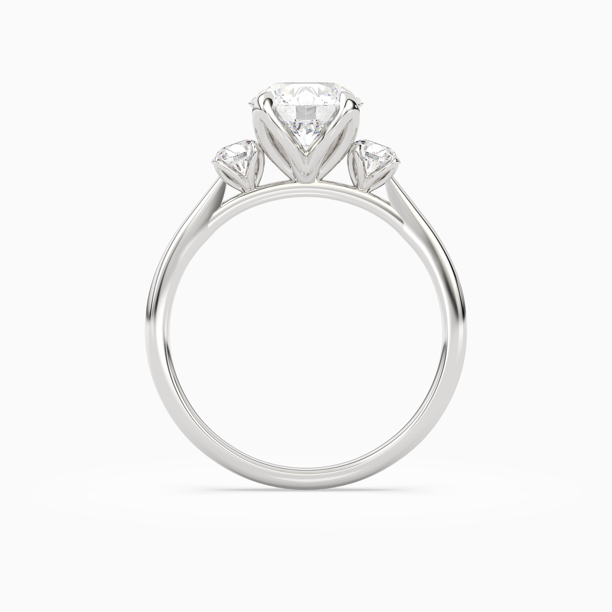 Round Pear Three-Stone with Round Sides in Platinum side profile
