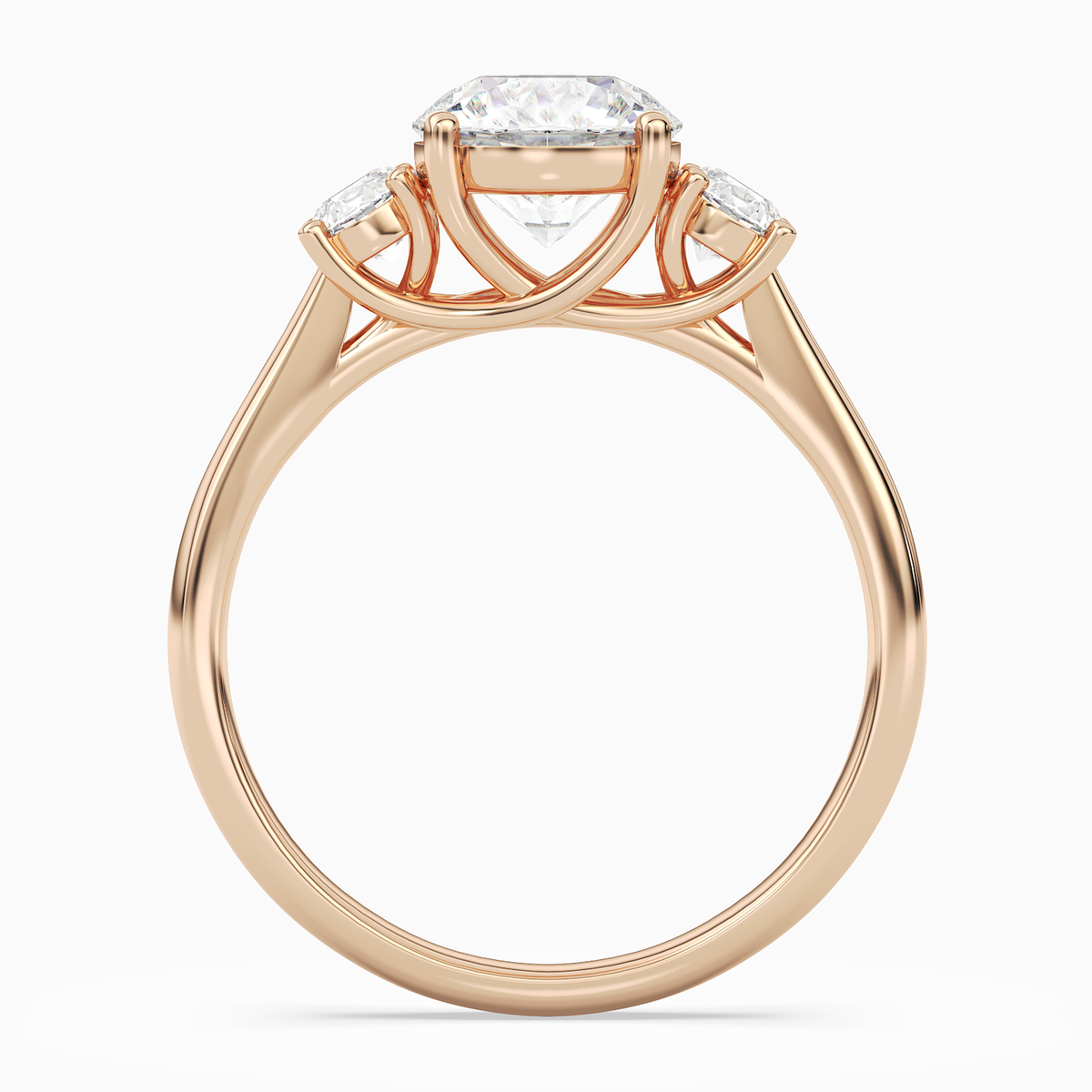 Round Round Three-Stone with Pear Sides in 14K Rose Gold side profile