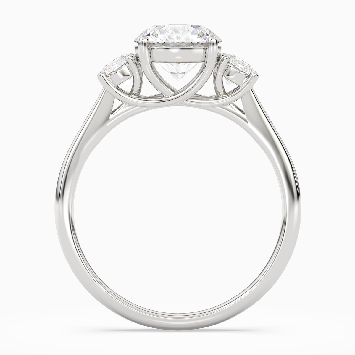 Round Round Three-Stone with Pear Sides in 14K White Gold side profile