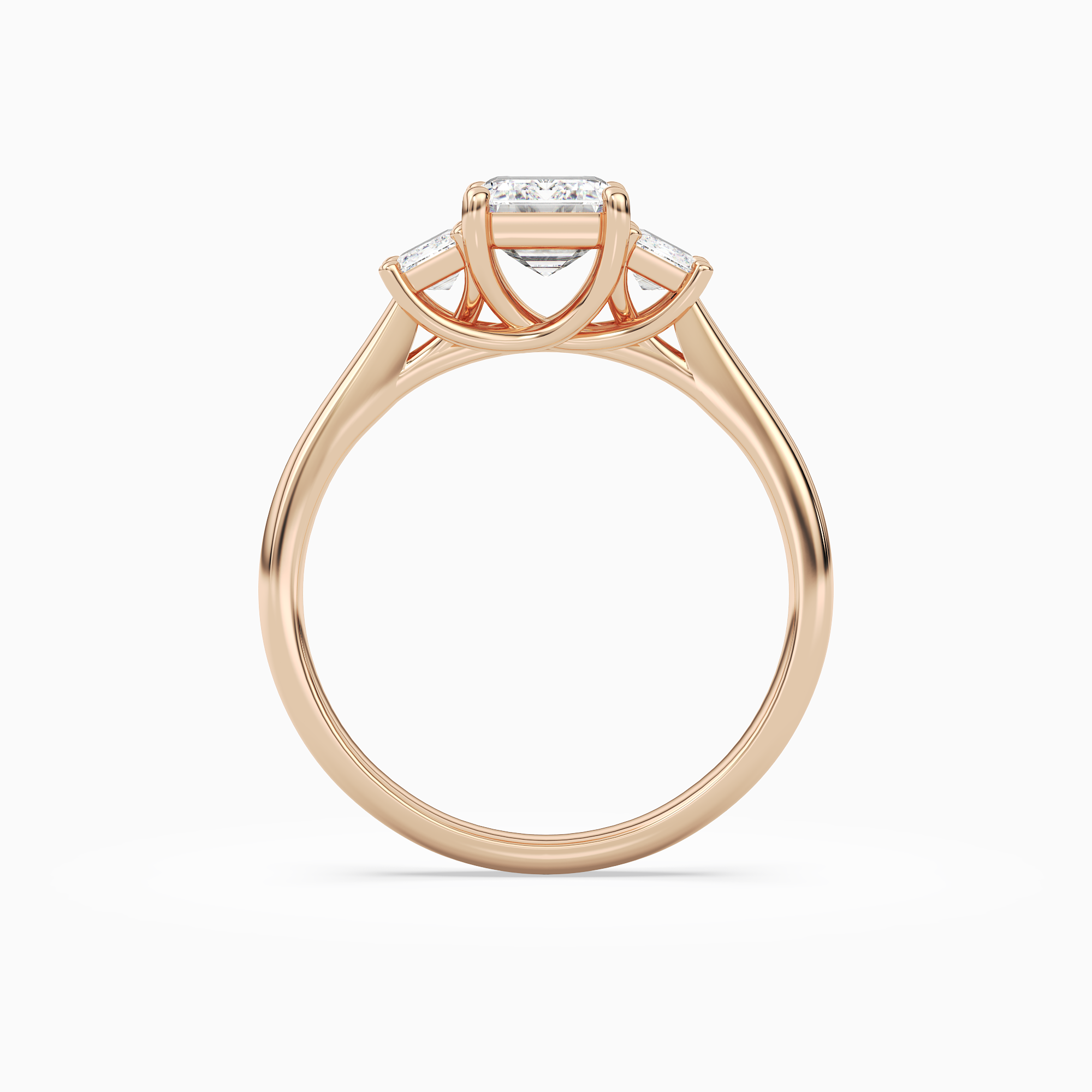 Emerald Emerald Three-Stone with Step-Cut Sides in 14K Rose Gold side profile