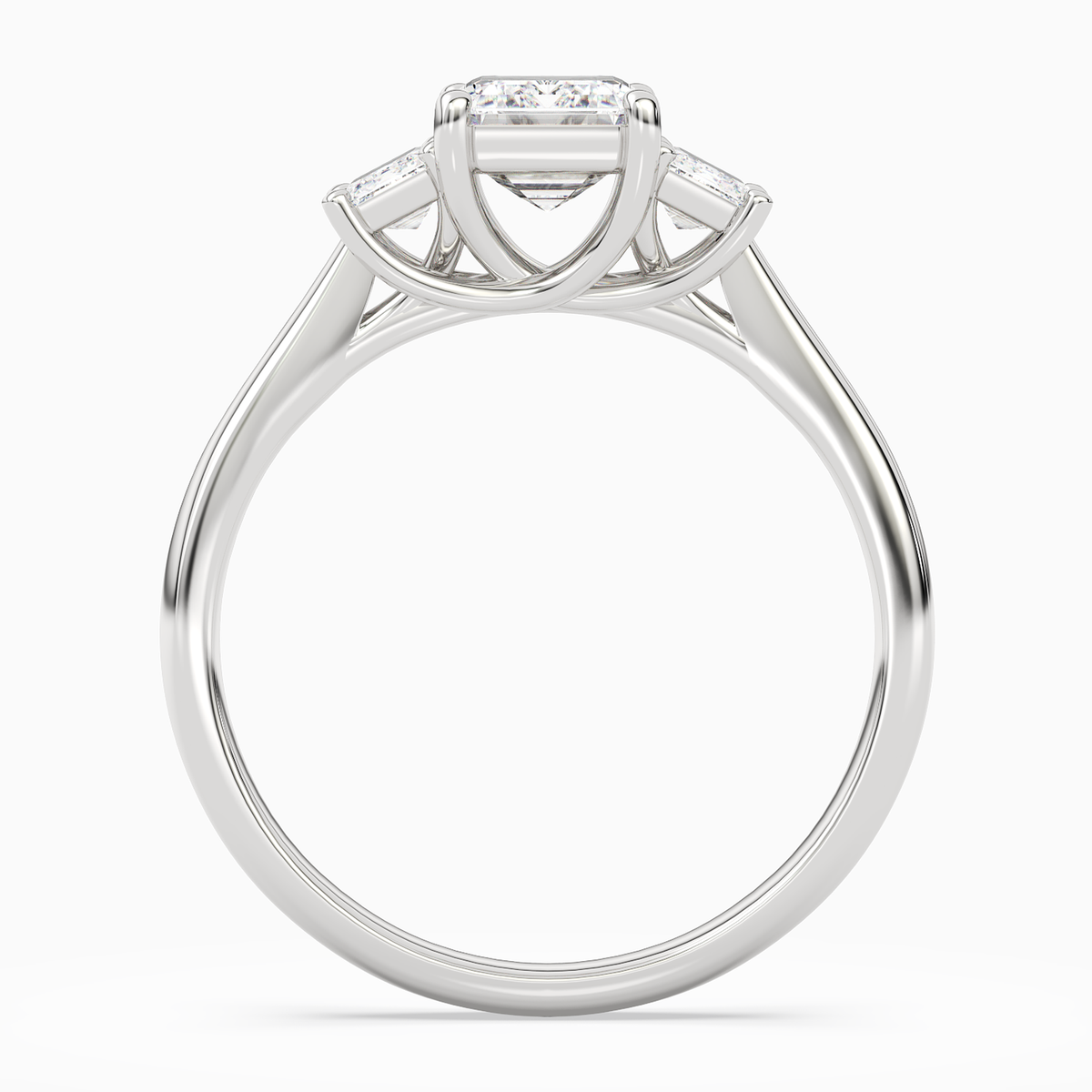 Emerald Emerald Three-Stone with Step-Cut Sides in Platinum side profile