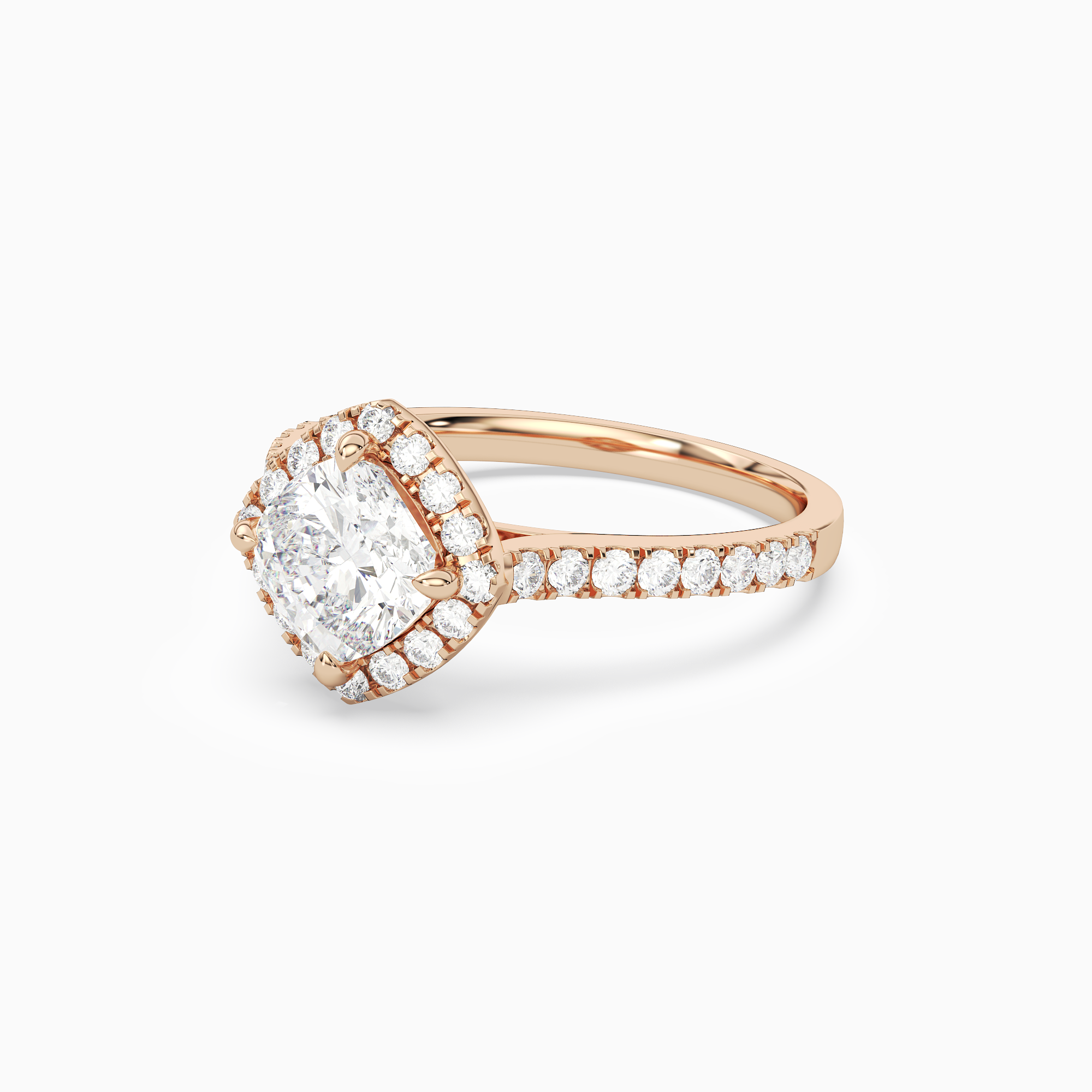 Cushion Kite Halo Baseline in 14K Rose Gold top angle