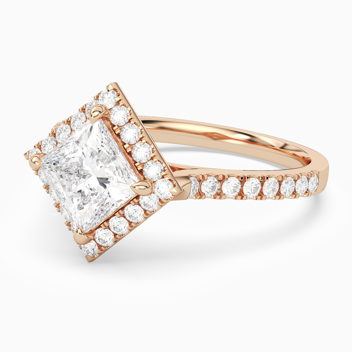 Princess Kite Halo Baseline in 14K Rose Gold top angle