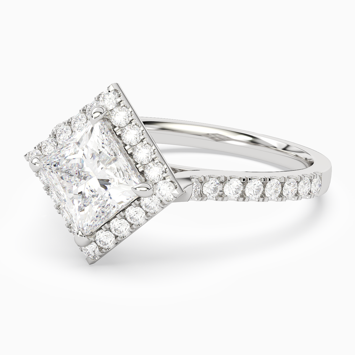 Princess Kite Halo Baseline in 14K White Gold top angle