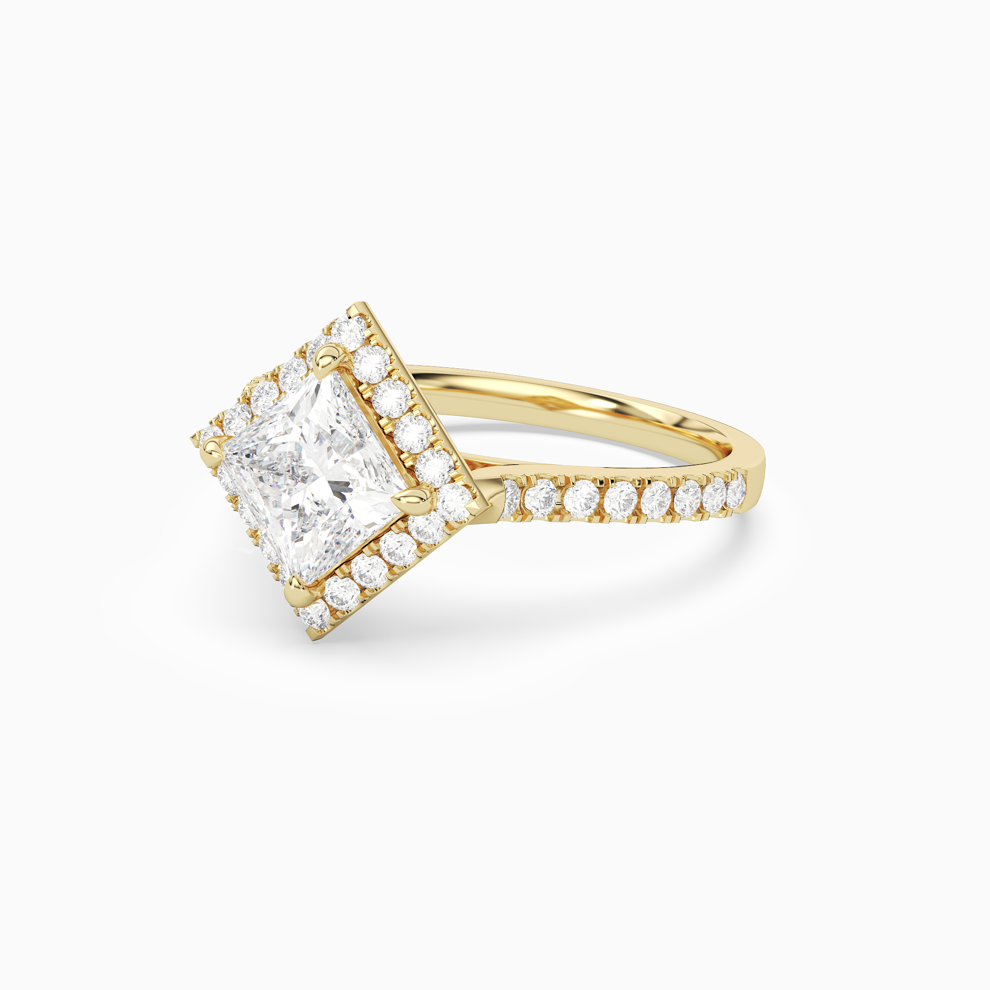 Princess Kite Halo Baseline in 14K Yellow Gold top angle